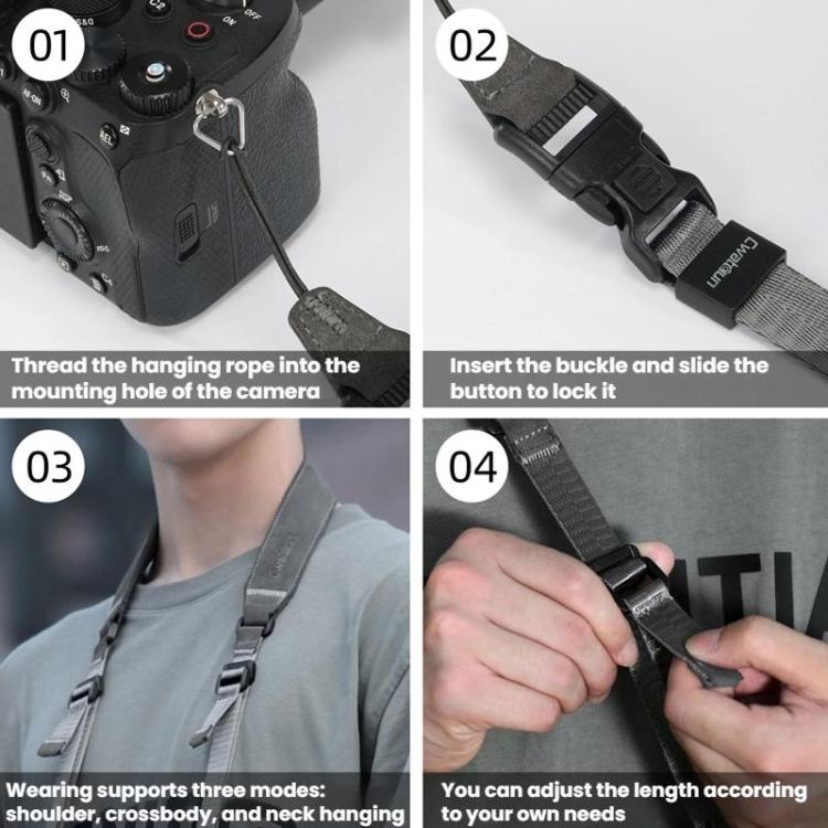Cwatcun D213  Medium Universal Camera Shoulder Strap Matte Leather Quick Release Strap - Dark Gray