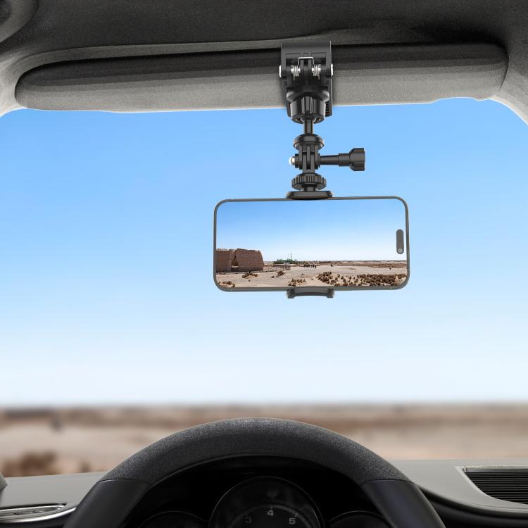 Car Sun Visor Bracket Panoramic Sports Camera Phone Vehicle Mount Base - With Phone Clip