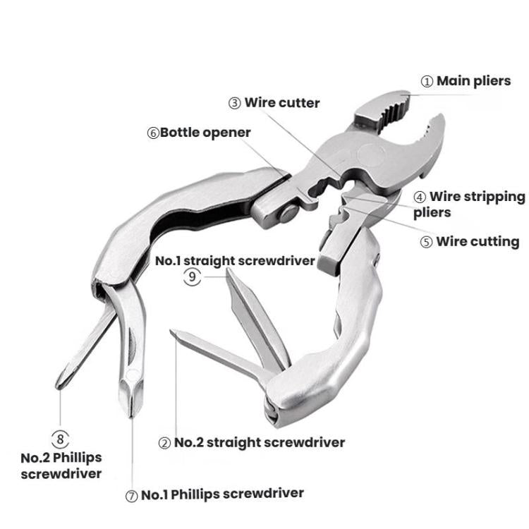 9 In 1 Stainless Steel Multi-Purpose Clamp Screwdriver Portable EDC Tool Bottle Opener