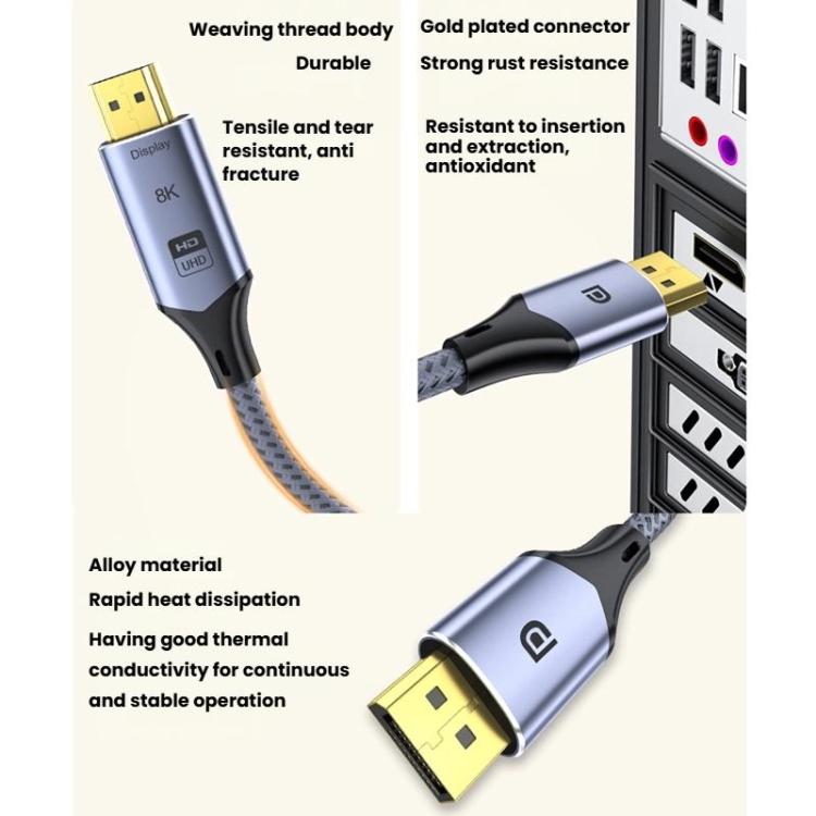 1m DP To HDMI 8K 60HZ HD Conversion Cable TV Computer Connection Conversion Monitor Projection Cable