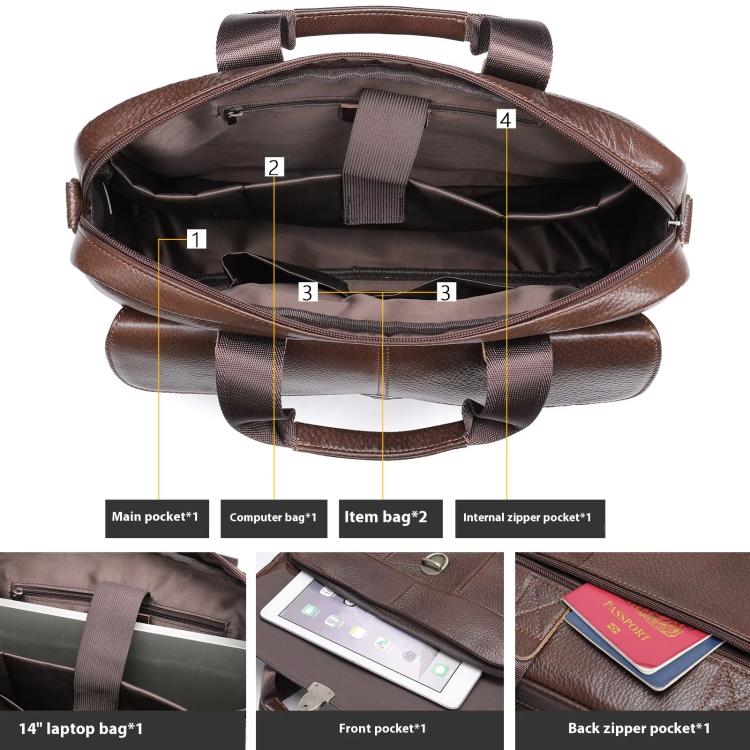 Men Briefcase Casual Retro Leather Handbag Large Capacity Business Laptop Bag