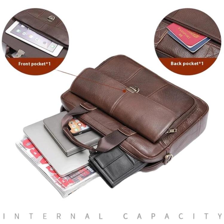 Men Briefcase Casual Retro Leather Handbag Large Capacity Business Laptop Bag