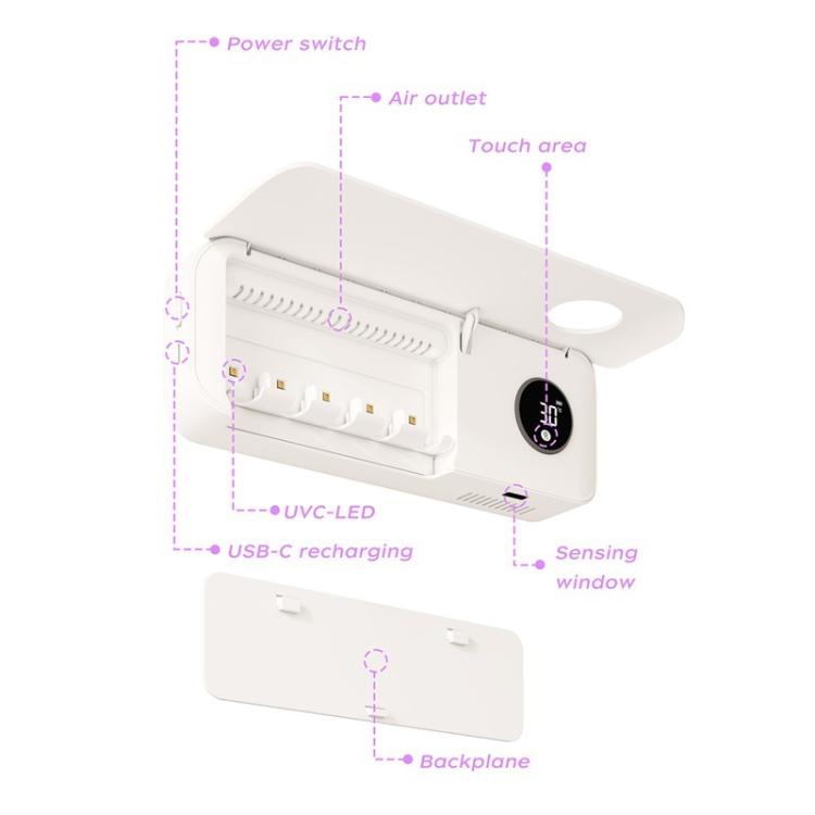 Automatic Flip-Top Drying Toothbrush UV Sterilizer Storage Rack - White