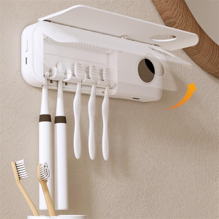 Automatic Flip-Top Drying Toothbrush UV Sterilizer Storage Rack - White