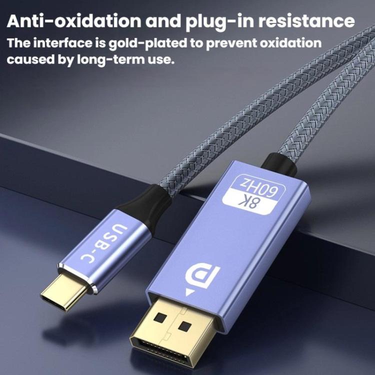 1m Type-C To DP1.4 8K 60Hz HD Unidirectional Adapter Cable Computer Gaming Console Monitor Mobile Phone Video Connection Cable