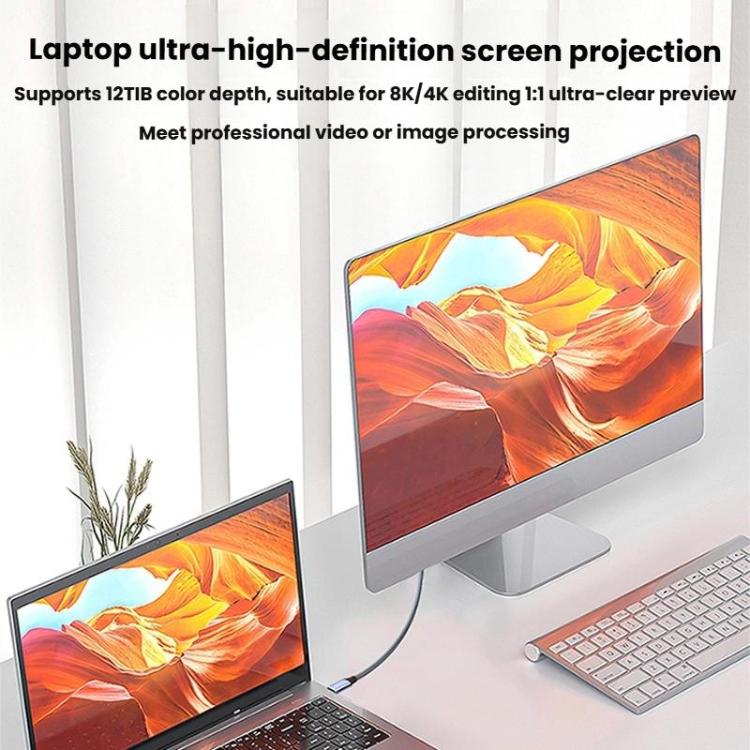 2m Type-C To DP1.4 8K 60Hz HD Unidirectional Adapter Cable Computer Gaming Console Monitor Mobile Phone Video Connection Cable