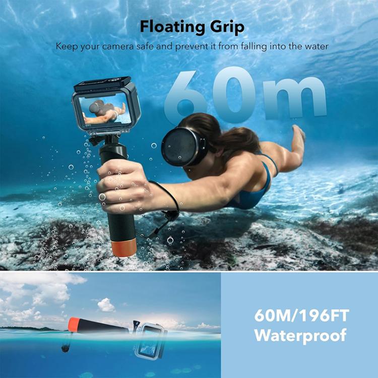 For DJI Action 5 Pro/4/3 Waterproof Diving Case with Buoyancy Float Stick Kit Includes Anti-Fog Inserts, Mounting Base