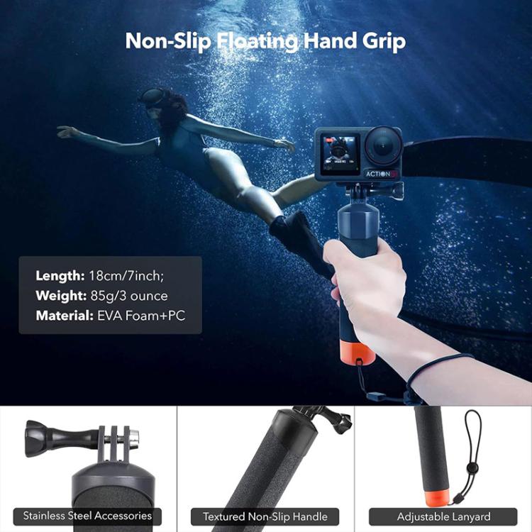 For DJI Action 5 Pro/4/3 Waterproof Diving Case with Buoyancy Float Stick Kit Includes Anti-Fog Inserts, Mounting Base