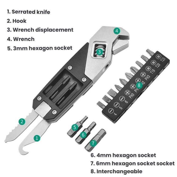 8 In 1 Folding Hex Key Screwdriver Stainless Steel Adjustable Wrench EDC Multi-Function Tools