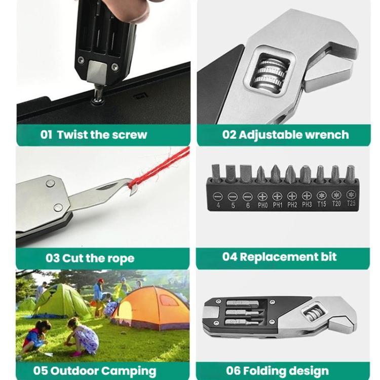 8 In 1 Folding Hex Key Screwdriver Stainless Steel Adjustable Wrench EDC Multi-Function Tools