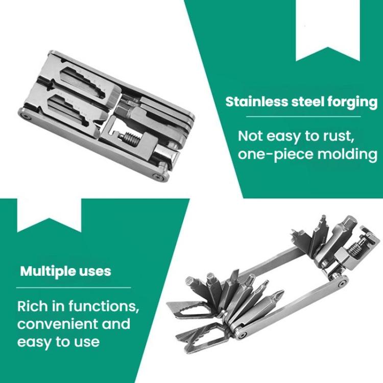 Bicycle 15 In 1 Repair Tool Chain Wrench - Silver