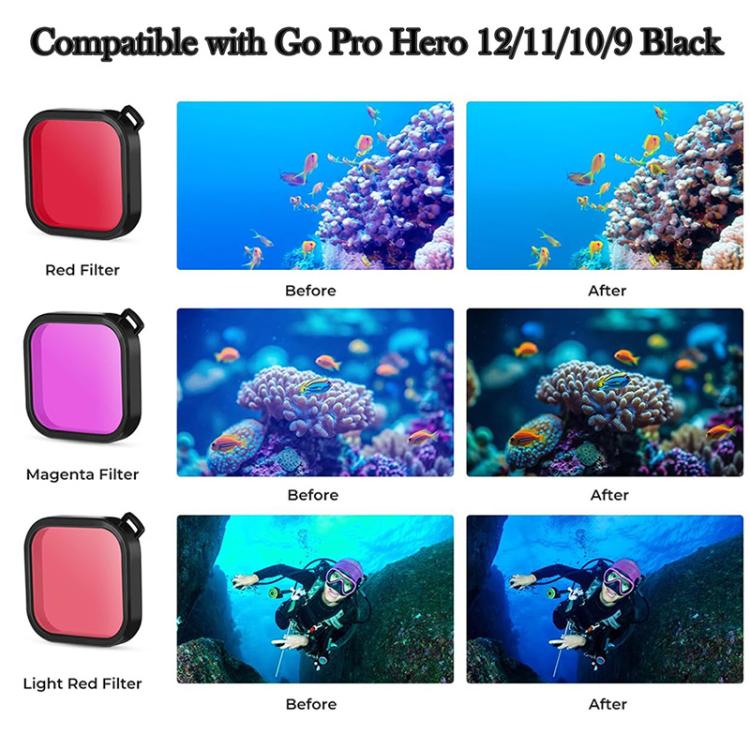 Waterproof Case Filter Dive Accessory Kit For GoPro HERO12 Black /11 Black /10 Black/9 Black
