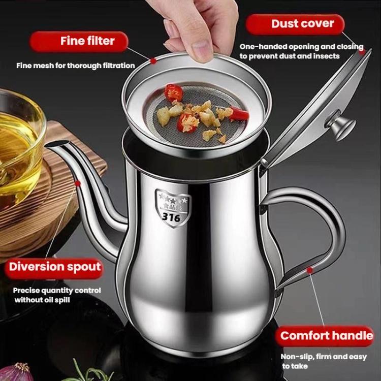 1500ml 316 Stainless Steel Oil/Sauce Dispenser Leakproof Design, Detachable Filter, Easy-Pour Kitchen Bottle for Cooking Oil, Vinegar & Condiments