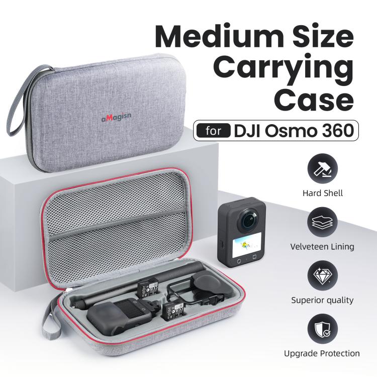 For DJI Osmo 360 aMagisn Mid-Size Storage Case Durable Organizer Bag With Detachable Inner Tray - Gray