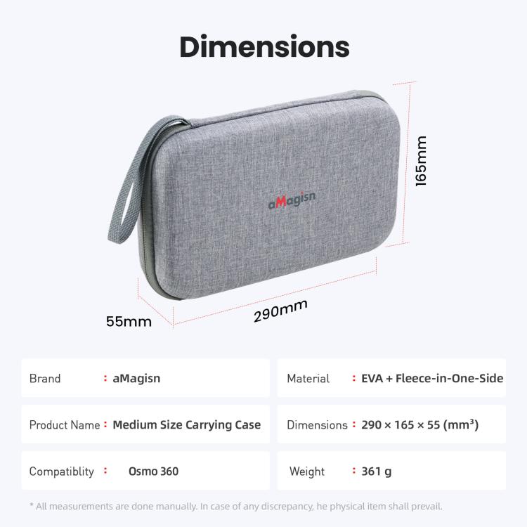 For DJI Osmo 360 aMagisn Mid-Size Storage Case Durable Organizer Bag With Detachable Inner Tray - Gray