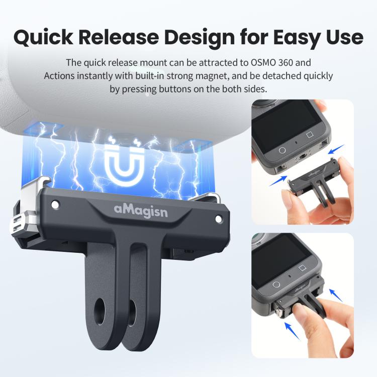 For DJI Osmo 360/Action 5 Pro/4/3 aMagisn Magnetic Quick-Release Adapter Plastic Snap-On Base - Black
