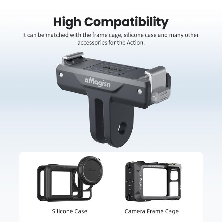 For DJI Osmo 360/Action 5 Pro/4/3 aMagisn Magnetic Quick-Release Adapter Plastic Snap-On Base - Black