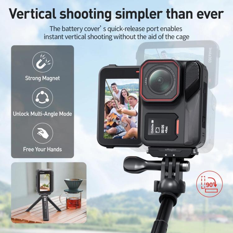 For Insta360 Ace Pro 2 aMagisn Water-resistant Vertical Shooting Battery Side Cover Compatible with Quick-Release Adapters - AC34
