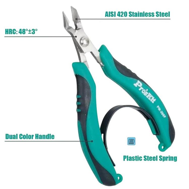 ProsKit PM-396 Stainless Steel Diagonal Pliers Precision Electronic Side Cutting Pliers - Green