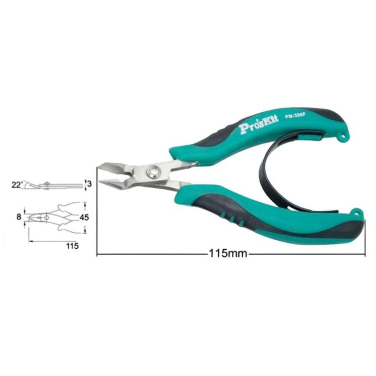 ProsKit PM-396 Stainless Steel Diagonal Pliers Precision Electronic Side Cutting Pliers - Green