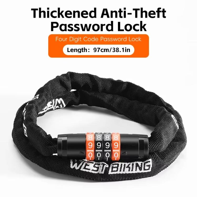 WEST BIKING 38-inch Bike Chain Lock 4-Digit Combination Security Lock for Bicycles, E-Bikes, Scooters - Black Orange