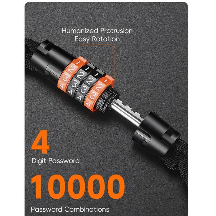 WEST BIKING 38-inch Bike Chain Lock 4-Digit Combination Security Lock for Bicycles, E-Bikes, Scooters - Black Orange