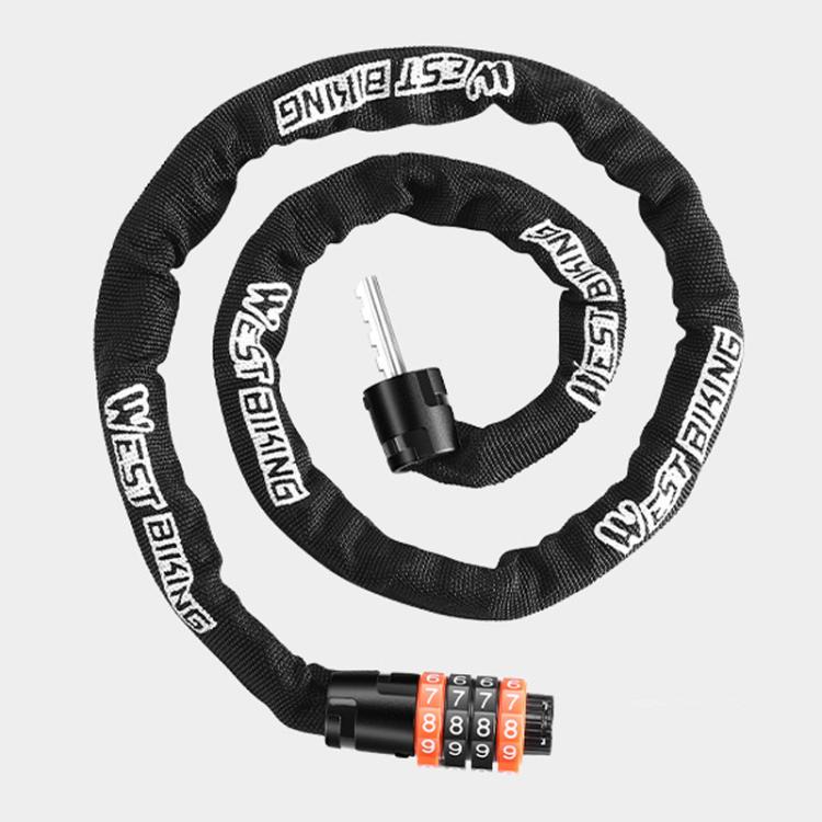 WEST BIKING 38-inch Bike Chain Lock 4-Digit Combination Security Lock for Bicycles, E-Bikes, Scooters - Black Orange