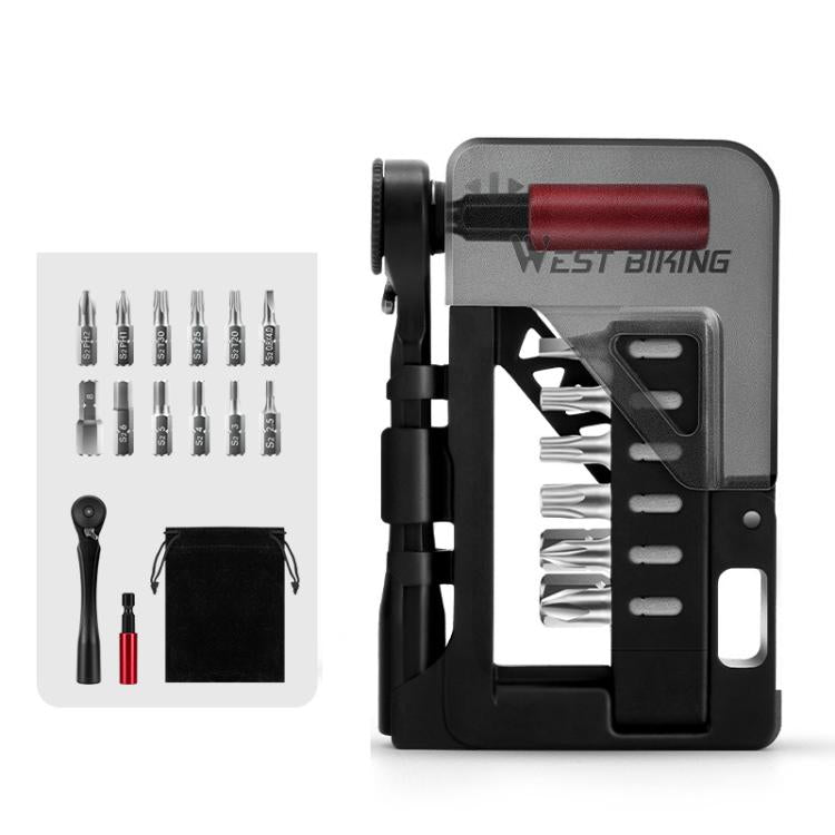 WEST BIKING 12-in-1 Two-Way Ratchet Wrench Set with Magnetic Quick-Release Extension Bar Bike Repair Tool Kit - Black