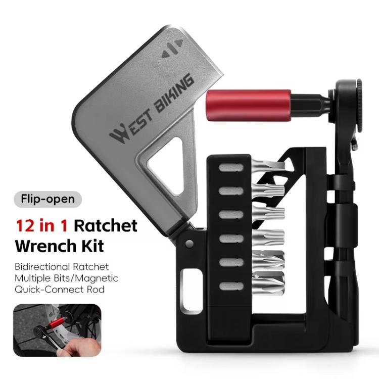 WEST BIKING 12-in-1 Two-Way Ratchet Wrench Set with Magnetic Quick-Release Extension Bar Bike Repair Tool Kit - Black