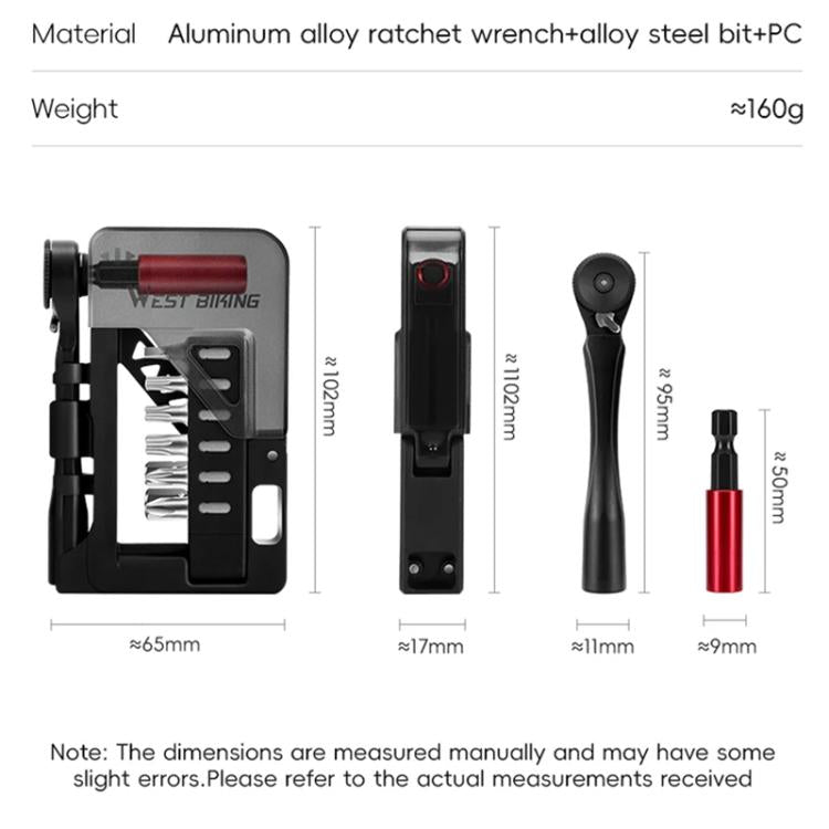 WEST BIKING 12-in-1 Two-Way Ratchet Wrench Set with Magnetic Quick-Release Extension Bar Bike Repair Tool Kit - Black