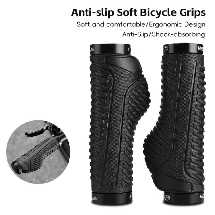 WEST BIKING 1pair TPE Soft Anti-Slip Mountain Bike Handlebar Grips Ergonomic Comfort for Road & MTB Cycling - Black