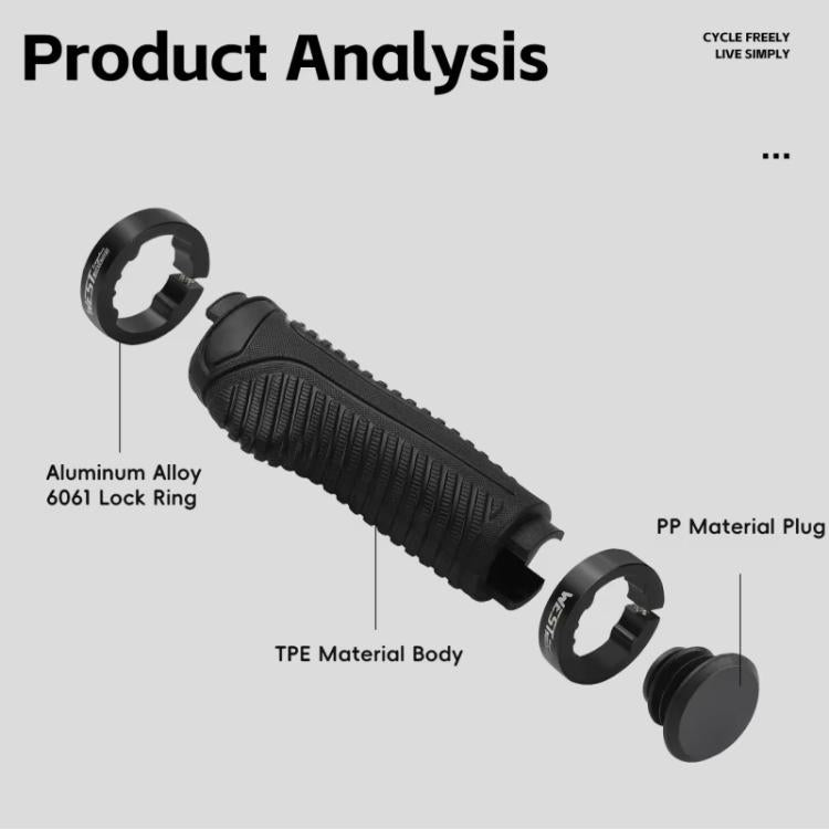 WEST BIKING 1pair TPE Soft Anti-Slip Mountain Bike Handlebar Grips Ergonomic Comfort for Road & MTB Cycling - Black