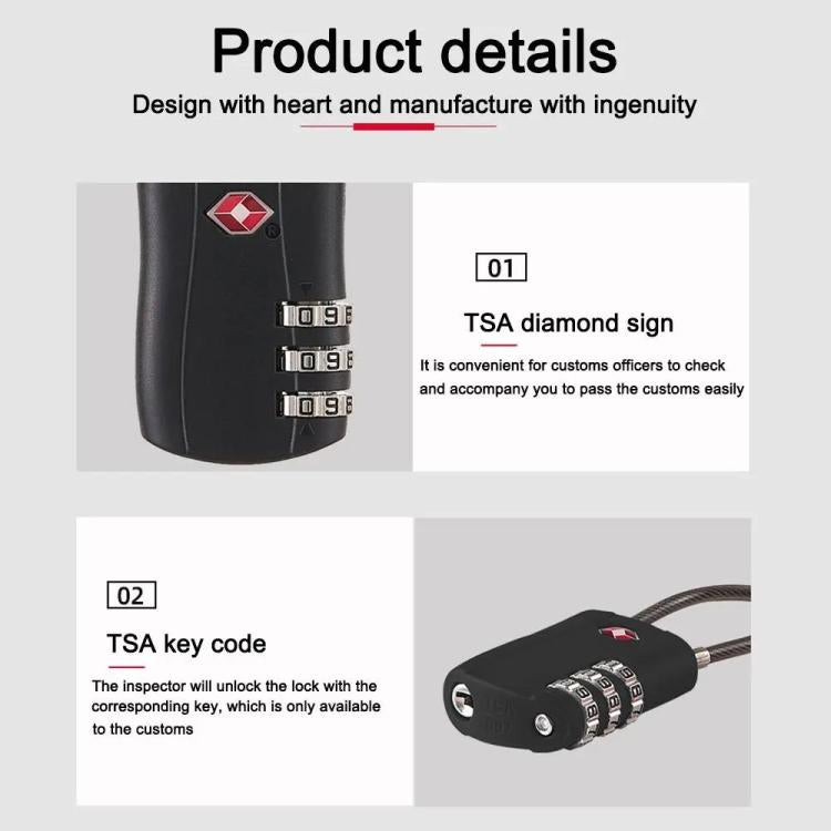 TSA Approved Luggage Lock 3-Digit Combination Lock With Plastic Body Anti-Theft Steel Cable For Suitcases Travel Bags - Milk Tea