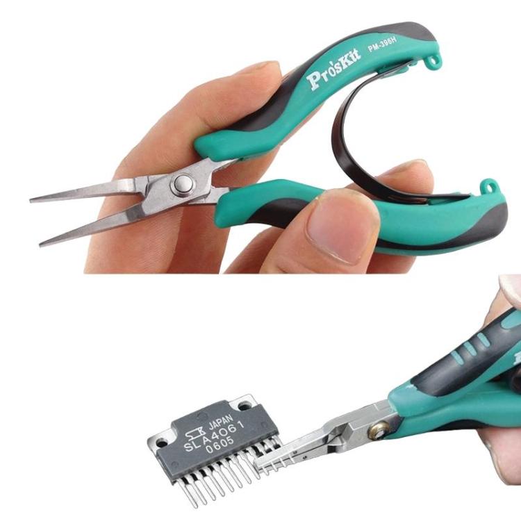 ProsKit PM-396H Stainless Steel Non-Toothed Flat-Nose Pliers Precision Electronic Flat-Jaw Pliers - Green
