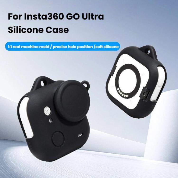 For Insta360 GO Ultra Silicone Case & Lens Cap Set with Lanyard  Anti-Scratch Camera Body Protector - Black