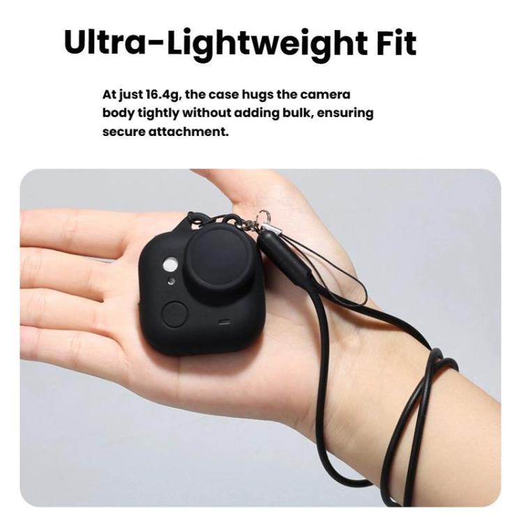 For Insta360 GO Ultra Silicone Case & Lens Cap Set with Lanyard  Anti-Scratch Camera Body Protector - Black