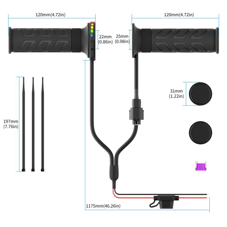 WUPP Rainbow Light Heated Motorcycle Handlebar Grips With Memory Function - Dual Switch/Right Hand 25mm