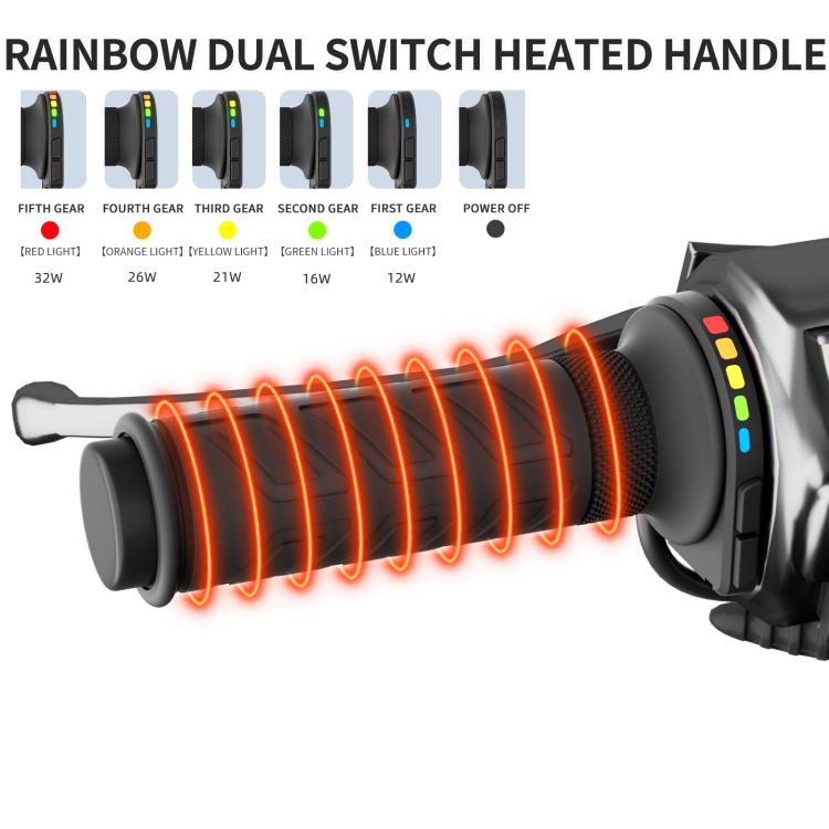 WUPP Rainbow Light Heated Motorcycle Handlebar Grips With Memory Function - Dual Switch/Right Hand 25mm
