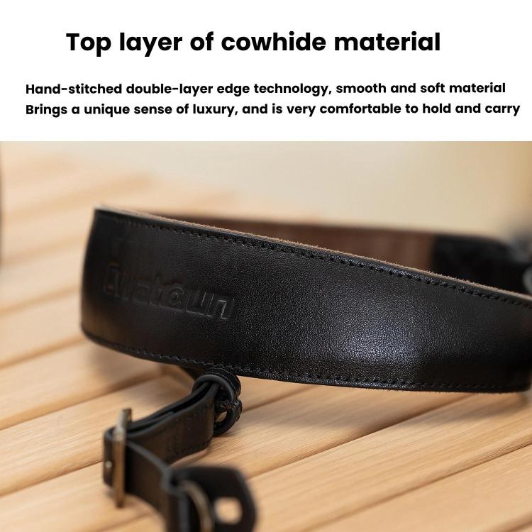Cwatcun D222 Medium Comfortable DSLR Camera Universal Shoulder Strap Leather Quick Release Strap - Black