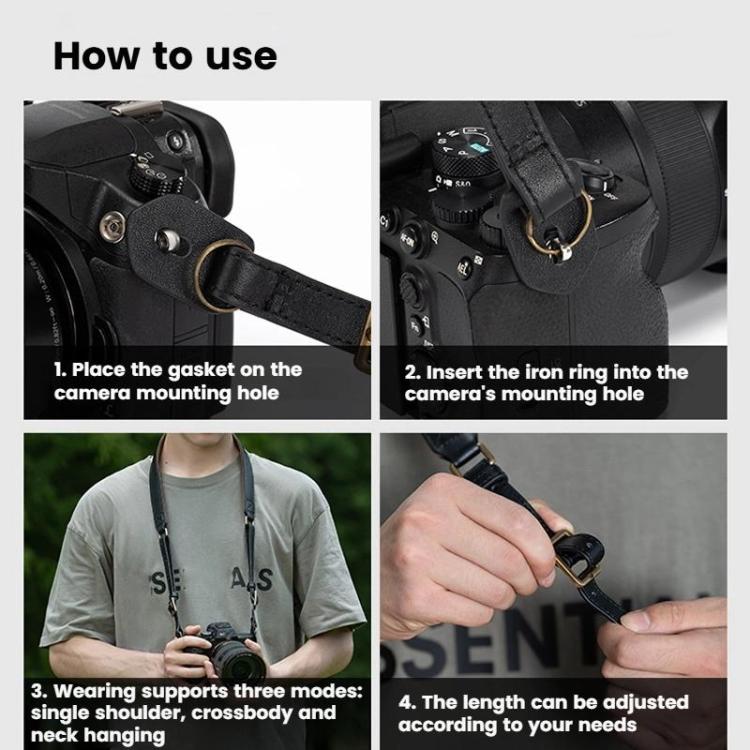 Cwatcun D222 Medium Comfortable DSLR Camera Universal Shoulder Strap Leather Quick Release Strap - Black