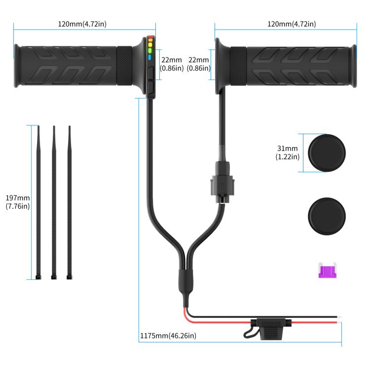 Rainbow Light ATV Heated Handlebars With Memory Function - Dual Switch/Right Hand 25mm