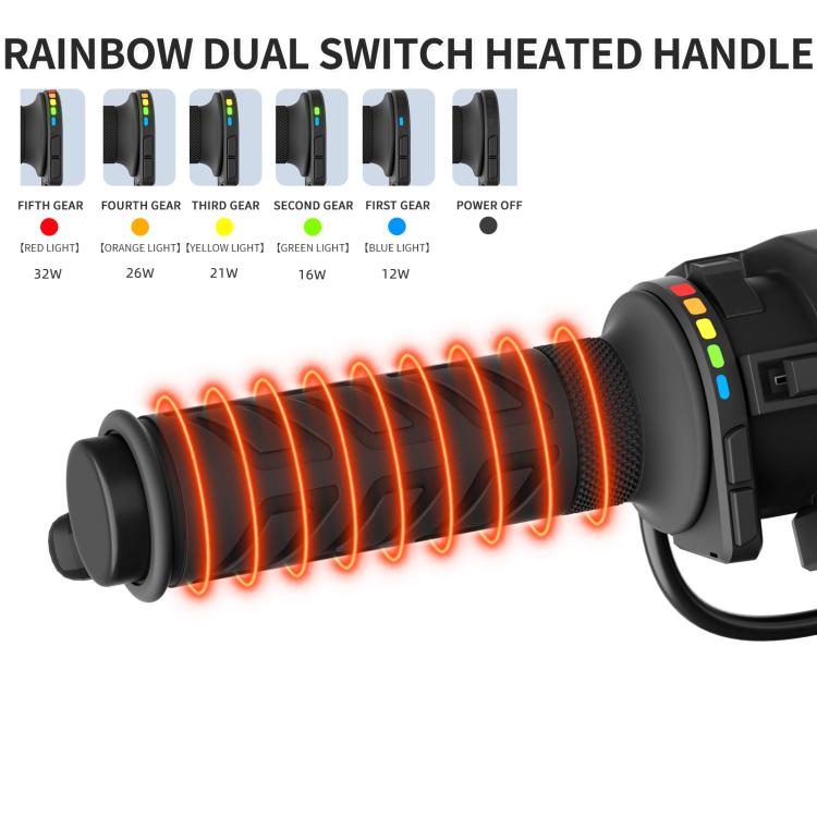 Rainbow Light ATV Heated Handlebars With Memory Function - Dual Switch/Right Hand 25mm