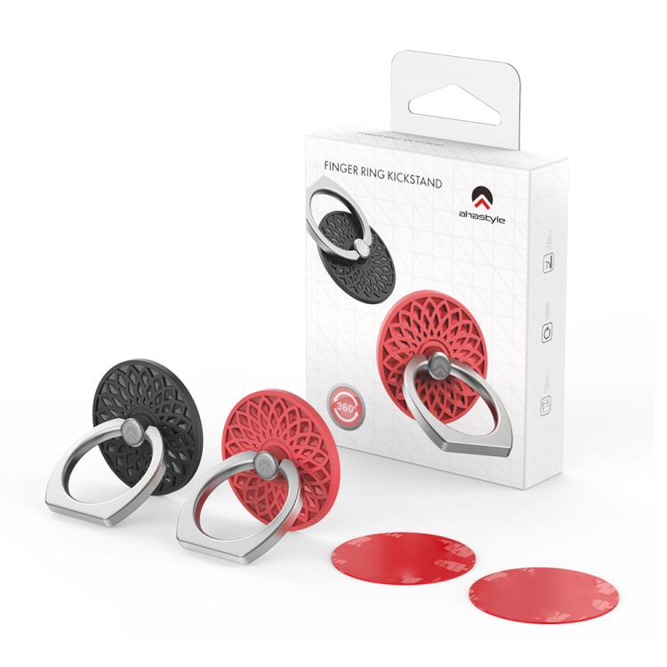 AhaStyle ST13 2pcs Metal Ring Clip Phone Holder Patterned Anti-Slip Design Back Stick Mount