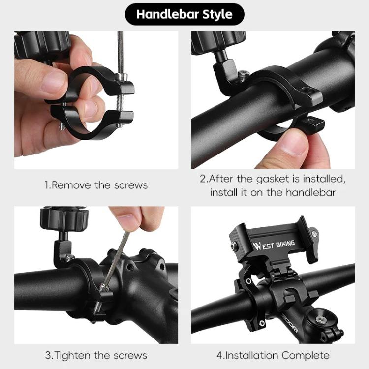 WEST BIKING Bicycle Phone Mount Aluminum Alloy Road / Mountain Bike Navigation Holder, Color: Handlebar Silver