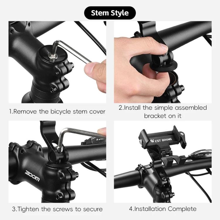 WEST BIKING Bicycle Phone Mount Aluminum Alloy Road / Mountain Bike Navigation Holder, Color: Stem Silver