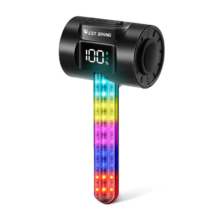 WEST BIKING Smart Sensor Bike Tail Light, 180-degree Wide Angle, IPX4 Waterproof, Dynamic LED Effects with Battery Display, Color: RGB Light