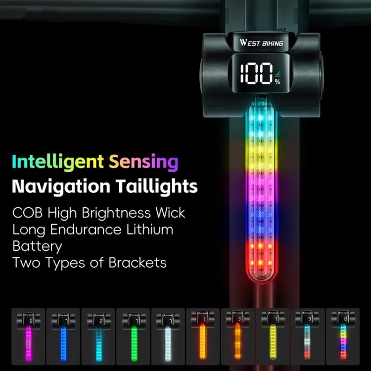 WEST BIKING Smart Sensor Bike Tail Light, 180-degree Wide Angle, IPX4 Waterproof, Dynamic LED Effects with Battery Display, Color: Red Light