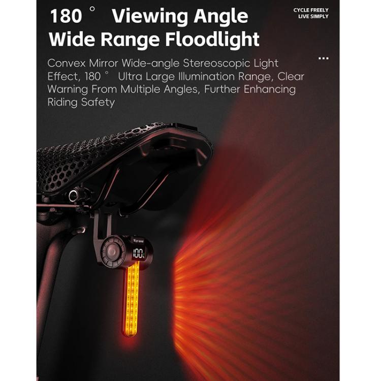 WEST BIKING Smart Sensor Bike Tail Light, 180-degree Wide Angle, IPX4 Waterproof, Dynamic LED Effects with Battery Display, Color: RGB Light