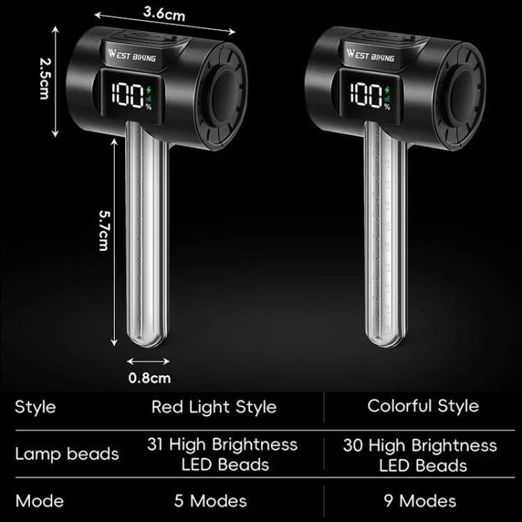 WEST BIKING Smart Sensor Bike Tail Light, 180-degree Wide Angle, IPX4 Waterproof, Dynamic LED Effects with Battery Display, Color: RGB Light
