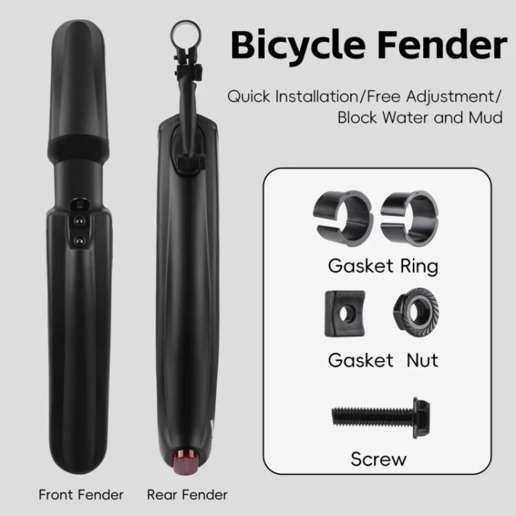 WEST BIKING Quick-Release Mountain Bike Fenders Set Reflective Front & Rear Mudguards for MTB - Black